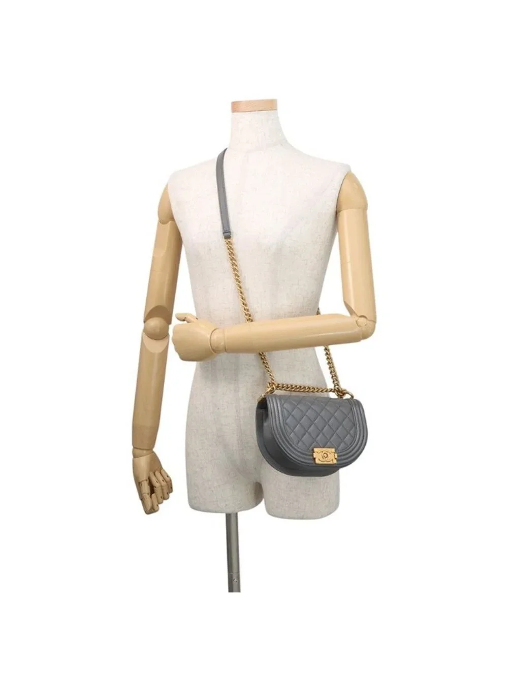 Chanel Chain Shoulder Bag Quilted CC Logo Boy Small Caviar Leather 2-Way